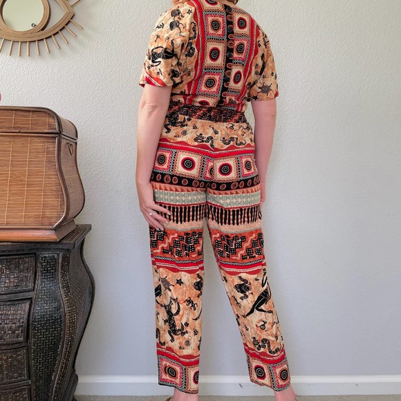 Vintage 90s wacky southwestern desert snakes coyotes funky boho jumpsuit sz M - Picture 12 of 14
